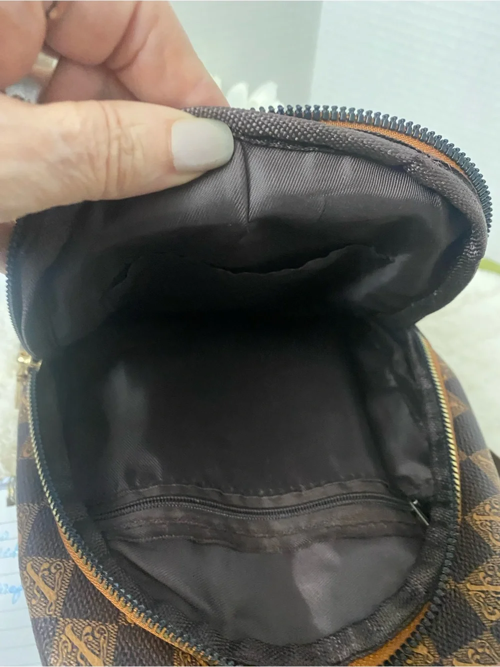Brown Checkered Mini SlingBack Bag with Gold Hardware Multiple Compartments